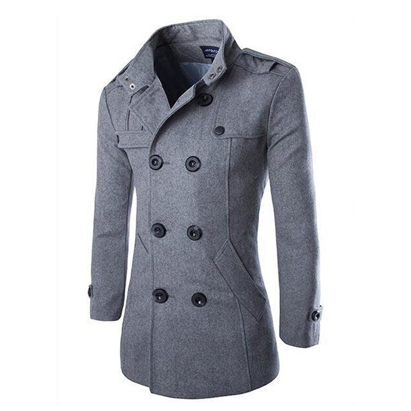 Men Windbreaker Coat - Black Grey Double-breasted Wool Overcoat - Formal Business Autumn Winter (D100)(TM4)(CC1) - Deals DejaVu