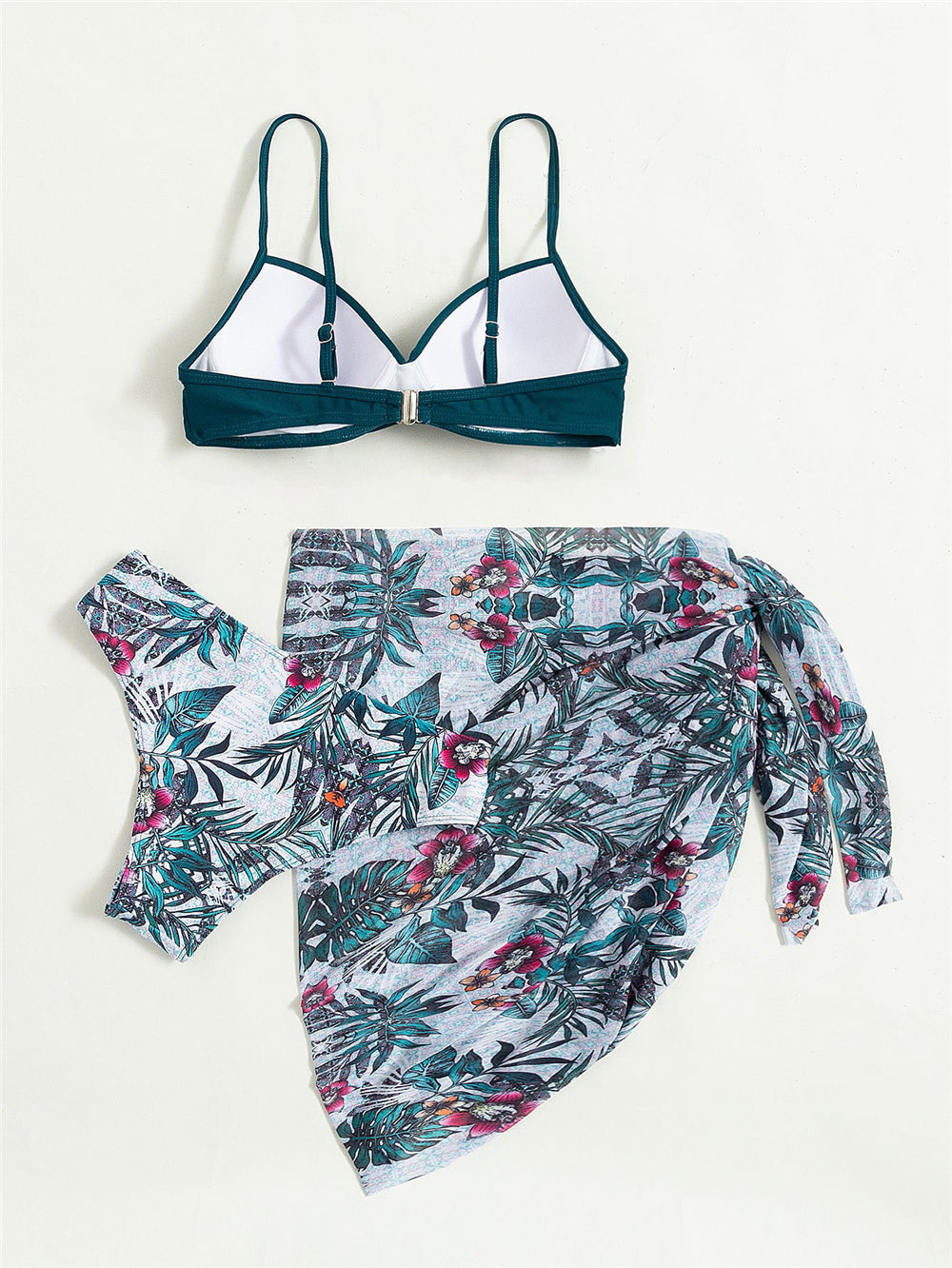 Trending New Three Pieces Bikinis Set - Cover Up Women Floral Print Push Up Swimsuit - Long Sleeve Twist Swimwear Bathing Suit (TB8D)(1U26)(F26) - Deals DejaVu