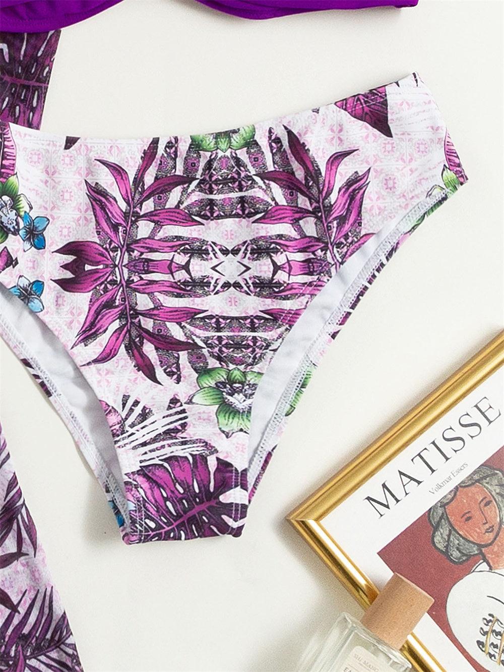 Trending New Three Pieces Bikinis Set - Cover Up Women Floral Print Push Up Swimsuit - Long Sleeve Twist Swimwear Bathing Suit (TB8D)(1U26)(F26) - Deals DejaVu