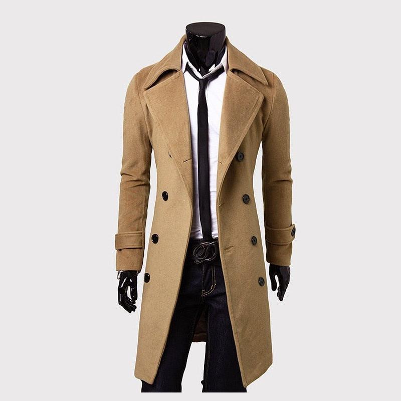 Great Men Double Breasted Trench Coats - Wool Blends Casual Overcoats Business Long Jackets Male Leisure Overcoats Fit Solid Coat 4XL (D100)(TM4)(CC1) - Deals DejaVu