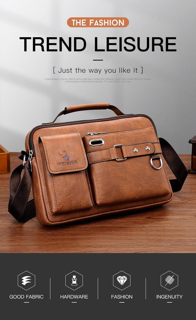 New Men Shoulder Bag Men Crossbody Bags - PU Leather Handbag - Men Messenger Bags Top handle Tote Bag for Male (3MA1)(LT4)(1U78) - Deals DejaVu