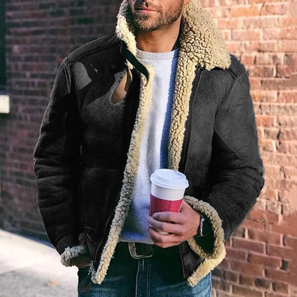 New Men Autumn Winter Warm Woolen Coats - Retro Turn-down Collar Zip-up Jacket Casual Overcoats Mens Fashion Coat (TM3)(TM4) - Deals DejaVu