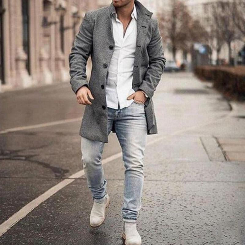 Trending Mens Single-Breasted Wool Blend Coats - Autumn Winter Lapel Collar Retro Jacket Long Long Overcoat (D100)(TM4)(CC1) - Deals DejaVu
