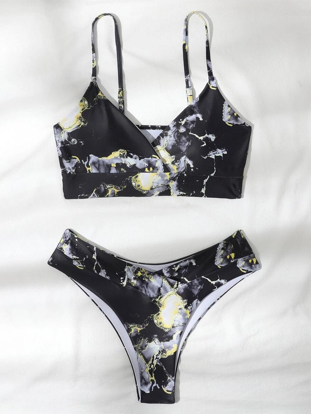 New High Waist Bikini set - Bandeau Swimsuit Sexy Marble Print Bikini Women Swimwear - Two-pieces Bather Bathing Suit (TB8D)(1U26)(F26) - Deals DejaVu
