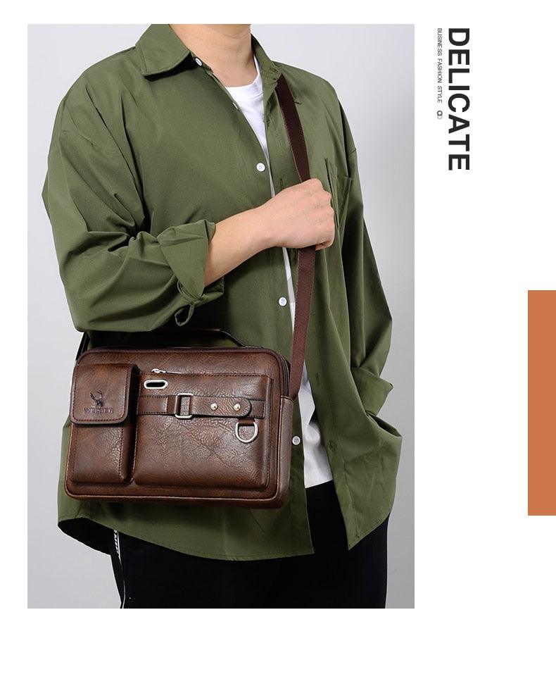 New Men Shoulder Bag Men Crossbody Bags - PU Leather Handbag - Men Messenger Bags Top handle Tote Bag for Male (3MA1)(LT4)(1U78) - Deals DejaVu