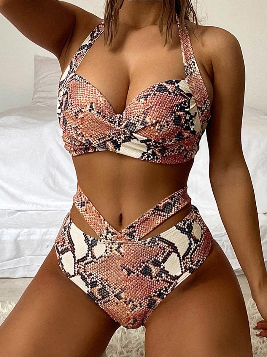 Sexy Halter Bikini - High Waist Swimsuits - Twist Swimwear Solid Push Up Bikini Bathing Suit -Women Cut Out Beach Wear (TB8D)(1U26)(F26) - Deals DejaVu