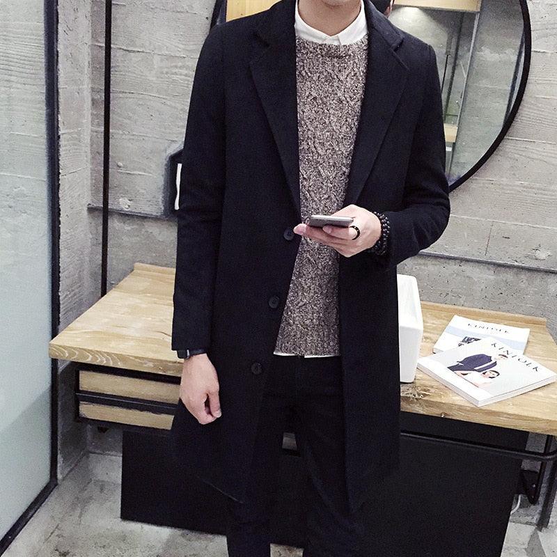Men Autumn Winter Overcoats Wool Blends Business - Trench Long Jackets Leisure Overcoat Fit Male Solid Color 5XL (D100)(TM4)(CC1) - Deals DejaVu