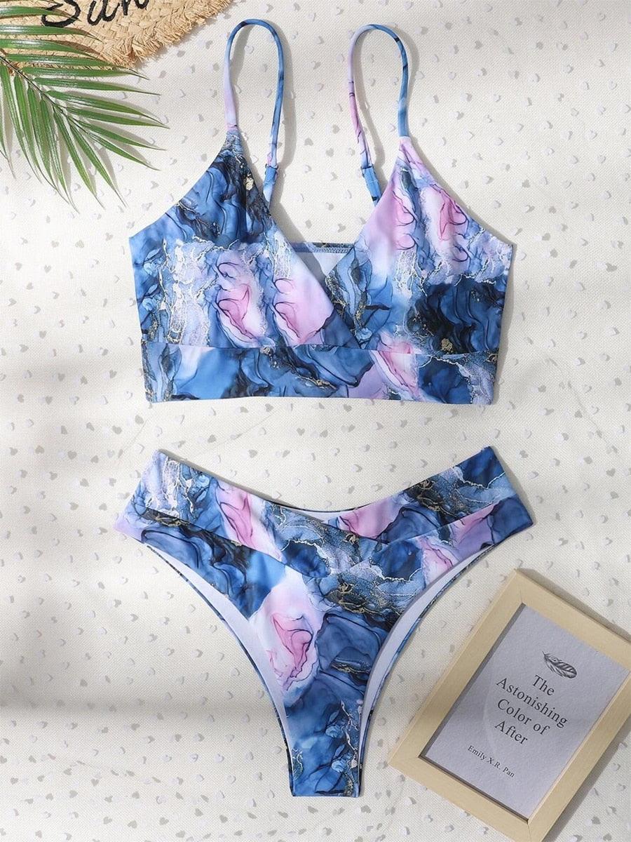New Print Sport Bandeau Push up Bikinis - Sexy Marble Women Swimsuit High Waist Swimwear Women bathing suit Beach wear (TB8D)(1U26)(F26) - Deals DejaVu