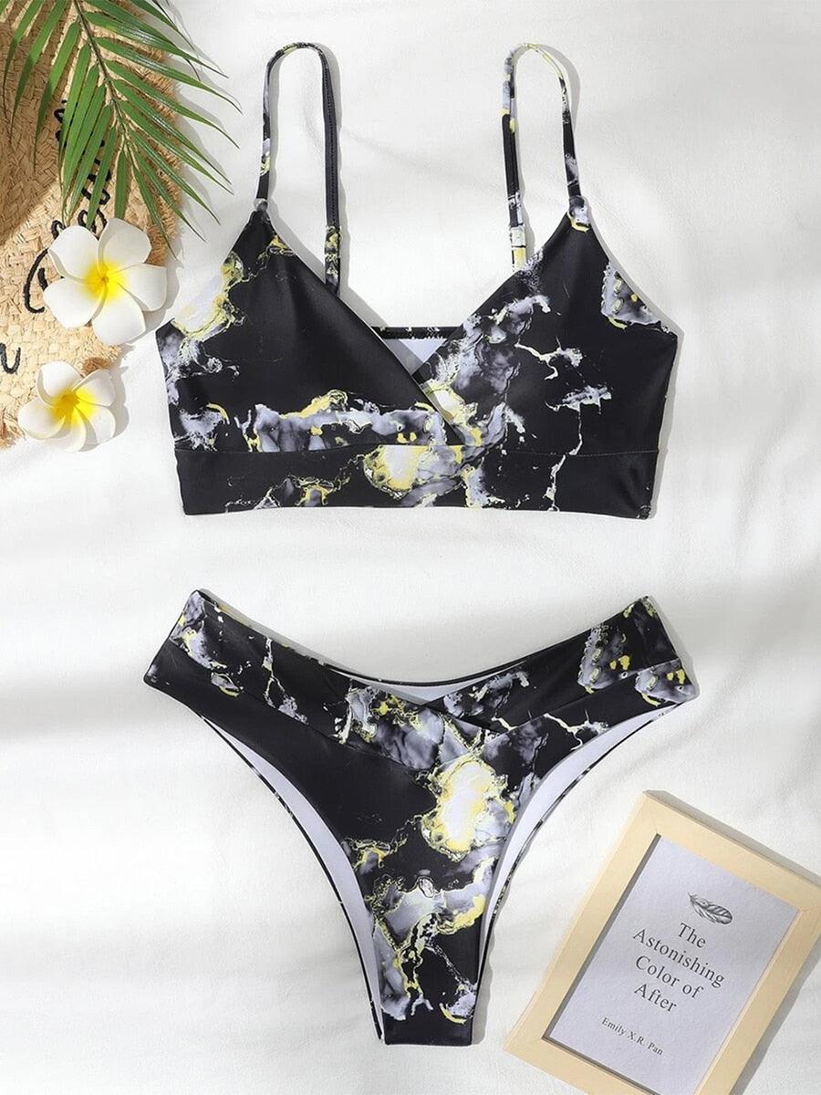 New Print Sport Bandeau Push up Bikinis - Sexy Marble Women Swimsuit High Waist Swimwear Women bathing suit Beach wear (TB8D)(1U26)(F26) - Deals DejaVu