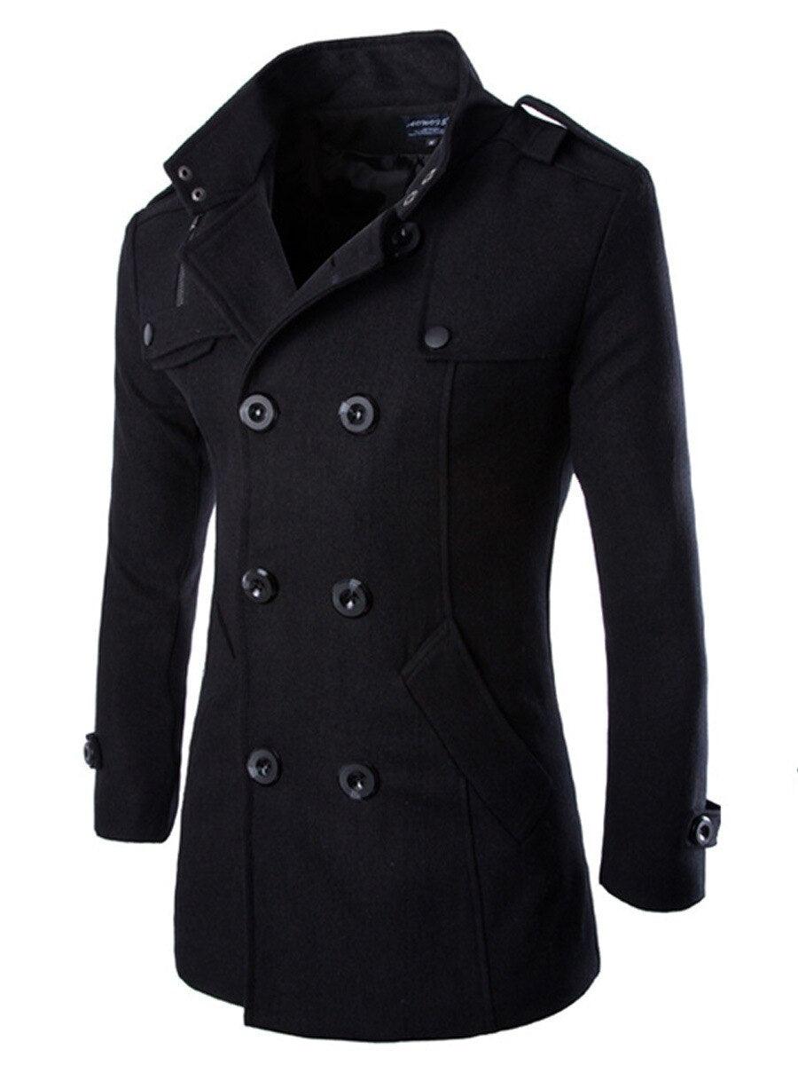 Men Windbreaker Coat - Black Grey Double-breasted Wool Overcoat - Formal Business Autumn Winter  (D100)(TM4)(CC1) - Deals DejaVu