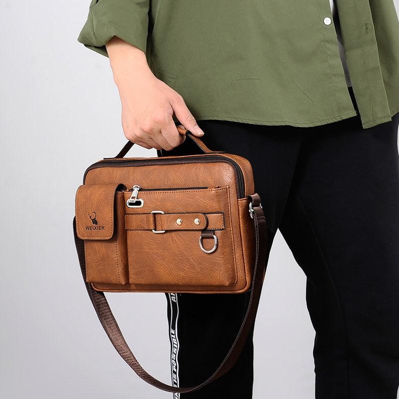 New Men Shoulder Bag Men Crossbody Bags - PU Leather Handbag - Men Messenger Bags Top handle Tote Bag for Male (3MA1)(LT4)(1U78) - Deals DejaVu