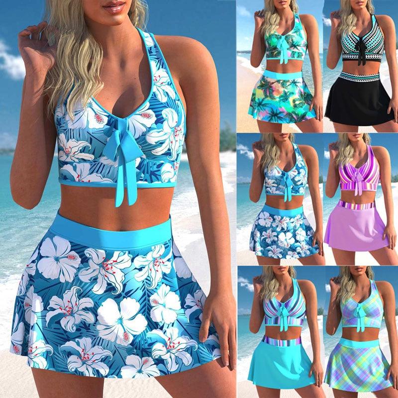 Women Sexy Monokini Swim dress - Loose Swimsuit Vintage Print Two Piece Set -Swimwear Female Bathing Suit Summer Beach Bikini Set (TB8D)(1U26)(F26) - Deals DejaVu