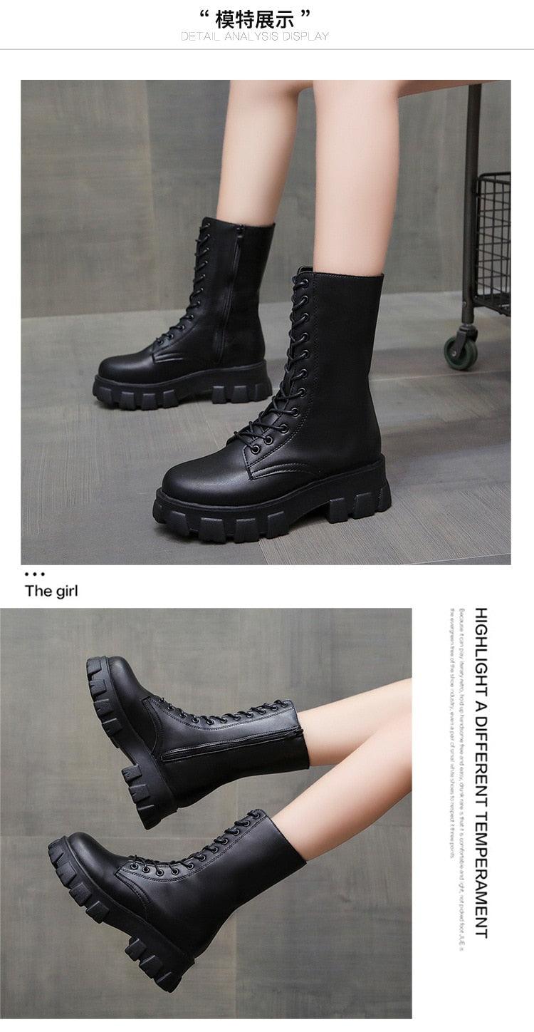 Autumn Women Chunky Heel Knee-length Boots -Brand Ankle Boots Female Round Toe Zipper Boots Lasdies Fashion Comfort (BB2)(CD)(WO4)(BB5)(F38)(3U38) - Deals DejaVu