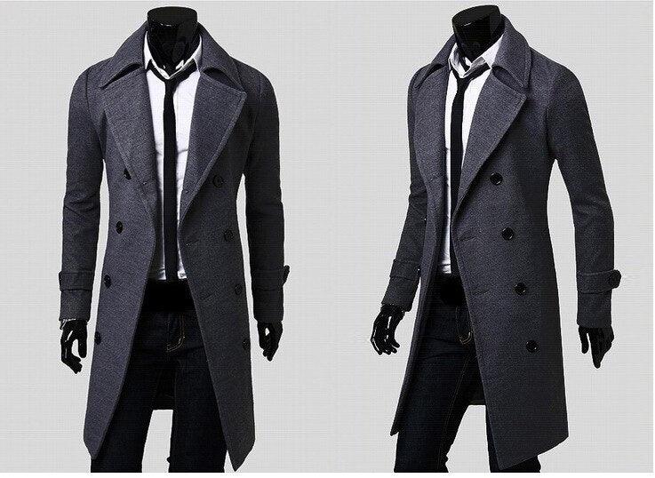 Great Men Double Breasted Trench Coats - Wool Blends Casual Overcoats Business Long Jackets Male Leisure Overcoats Fit Solid Coat 4XL (D100)(TM4)(CC1) - Deals DejaVu