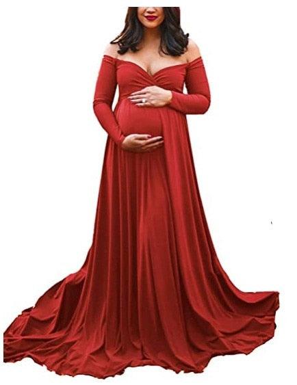 Long Tail Maternity Dresses Photography Props V-Neck Maxi Gown Cotton Dress Pregnant Women Pregnancy Autumn Photo Shoot Clothes (Z6)(1Z1)(2Z1)(3Z1)(7Z1) - Deals DejaVu