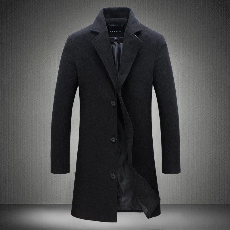 Winter Men Coat Single Breasted Windbreakers - Jacket Easy Match Polyester Keep Warm Male Overcoat for Office (D100)(TM4)(CC1) - Deals DejaVu