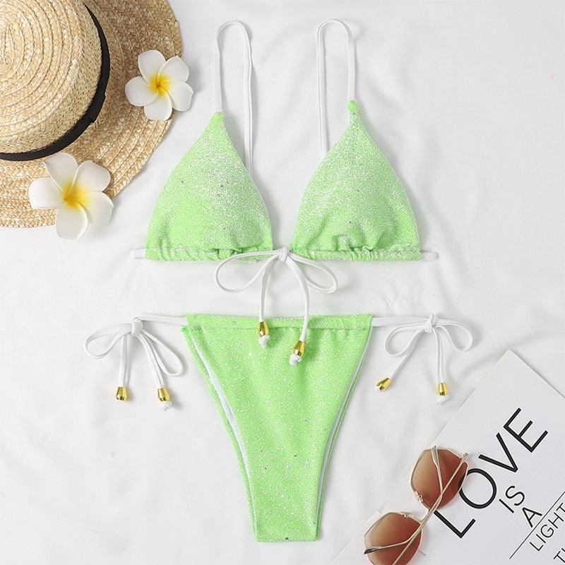 Bandage Thong Bodysuit Solid Two Pieces Swimsuit - Female Halter Brazilian Bikini Set High Waist Bathing Suit Women Swimwear (TB8D)(1U26)(F26) - Deals DejaVu