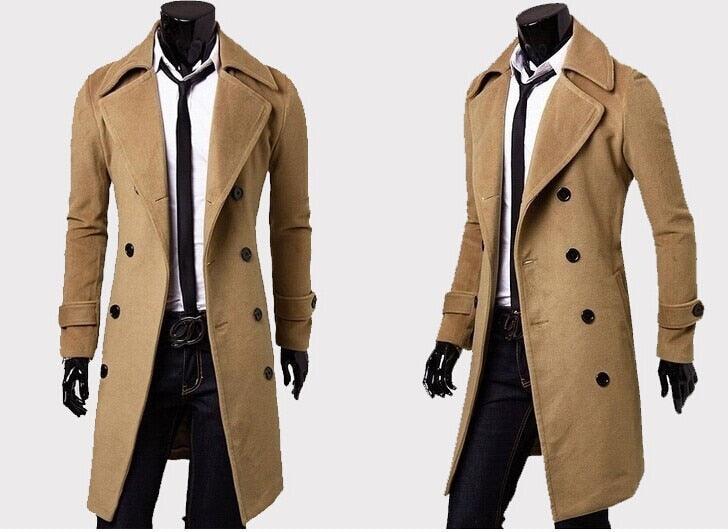 Great Men Double Breasted Trench Coats - Wool Blends Casual Overcoats Business Long Jackets Male Leisure Overcoats Fit Solid Coat 4XL (D100)(TM4)(CC1) - Deals DejaVu