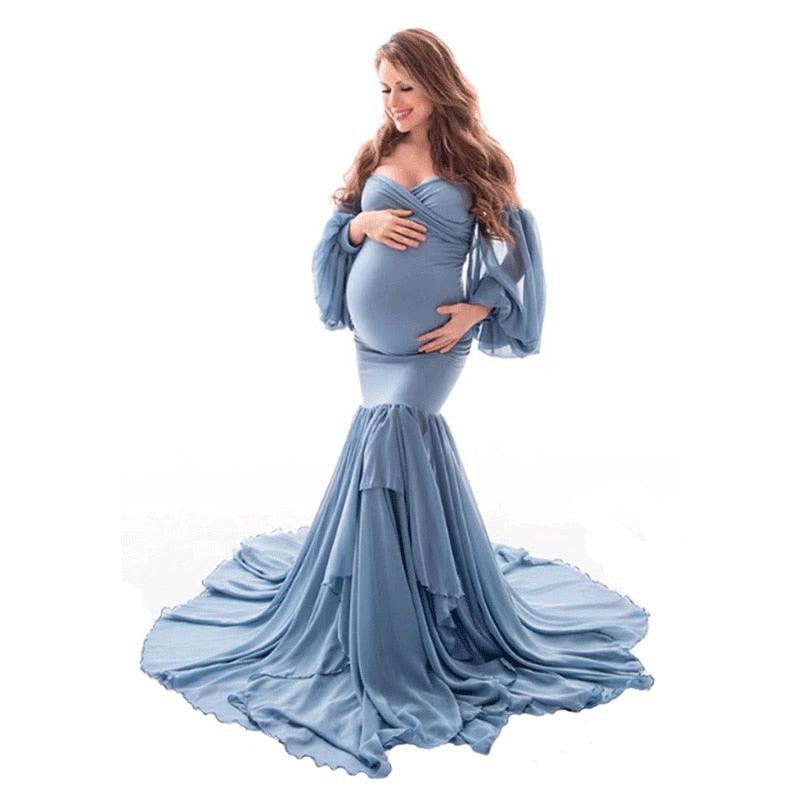 Gorgeous Sling Off Shoulder Maternity Dress Photography Chiffon Cotton Long Pregnancy Mermaid Maxi Gown Baby Shower Photo Shoot Props New (Z6)(1Z1)(2Z1)(3Z1)(7Z1) - Deals DejaVu