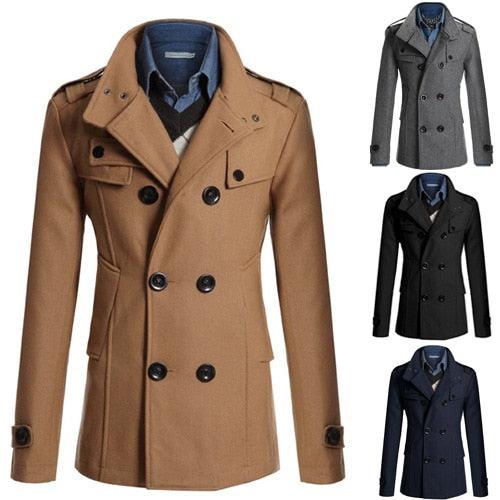 New Stylish Winter Men Solid Blend Coats - Fashion Brand Overcoat Men Long Wool Coat Double Breasted Thick Blend Male Clothing (D100)(TM4)(CC1) - Deals DejaVu