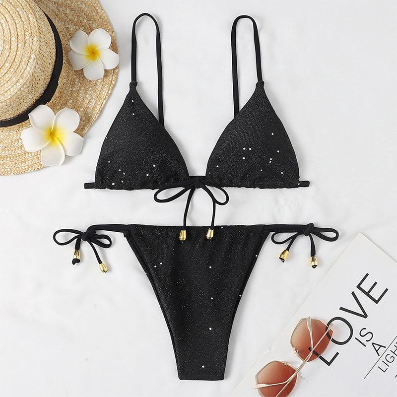 Bandage Thong Bodysuit Solid Two Pieces Swimsuit - Female Halter Brazilian Bikini Set High Waist Bathing Suit Women Swimwear (TB8D)(1U26)(F26) - Deals DejaVu
