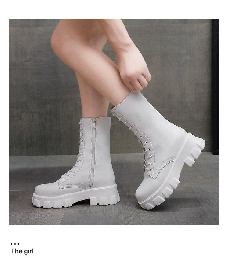 Autumn Women Chunky Heel Knee-length Boots -Brand Ankle Boots Female Round Toe Zipper Boots Lasdies Fashion Comfort (BB2)(CD)(WO4)(BB5)(F38)(3U38) - Deals DejaVu