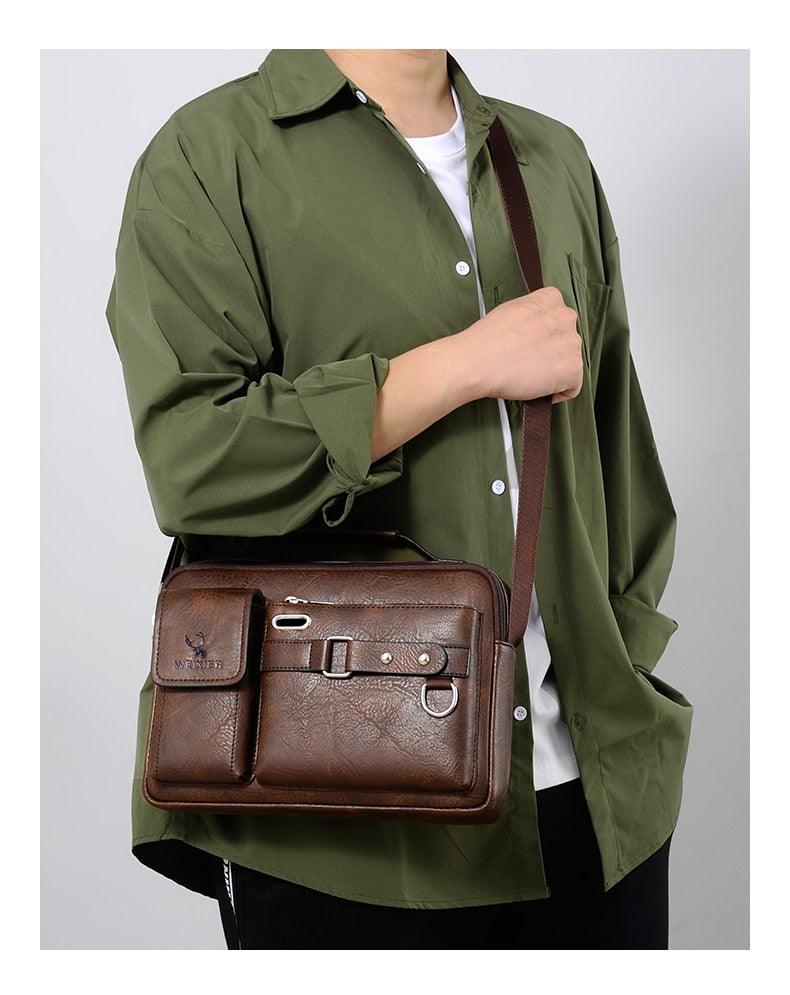 New Men Shoulder Bag Men Crossbody Bags - PU Leather Handbag - Men Messenger Bags Top handle Tote Bag for Male (3MA1)(LT4)(1U78) - Deals DejaVu