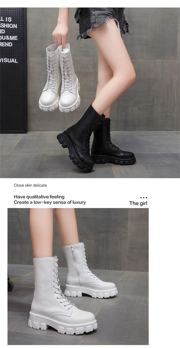 Autumn Women Chunky Heel Knee-length Boots -Brand Ankle Boots Female Round Toe Zipper Boots Lasdies Fashion Comfort (BB2)(CD)(WO4)(BB5)(F38)(3U38) - Deals DejaVu