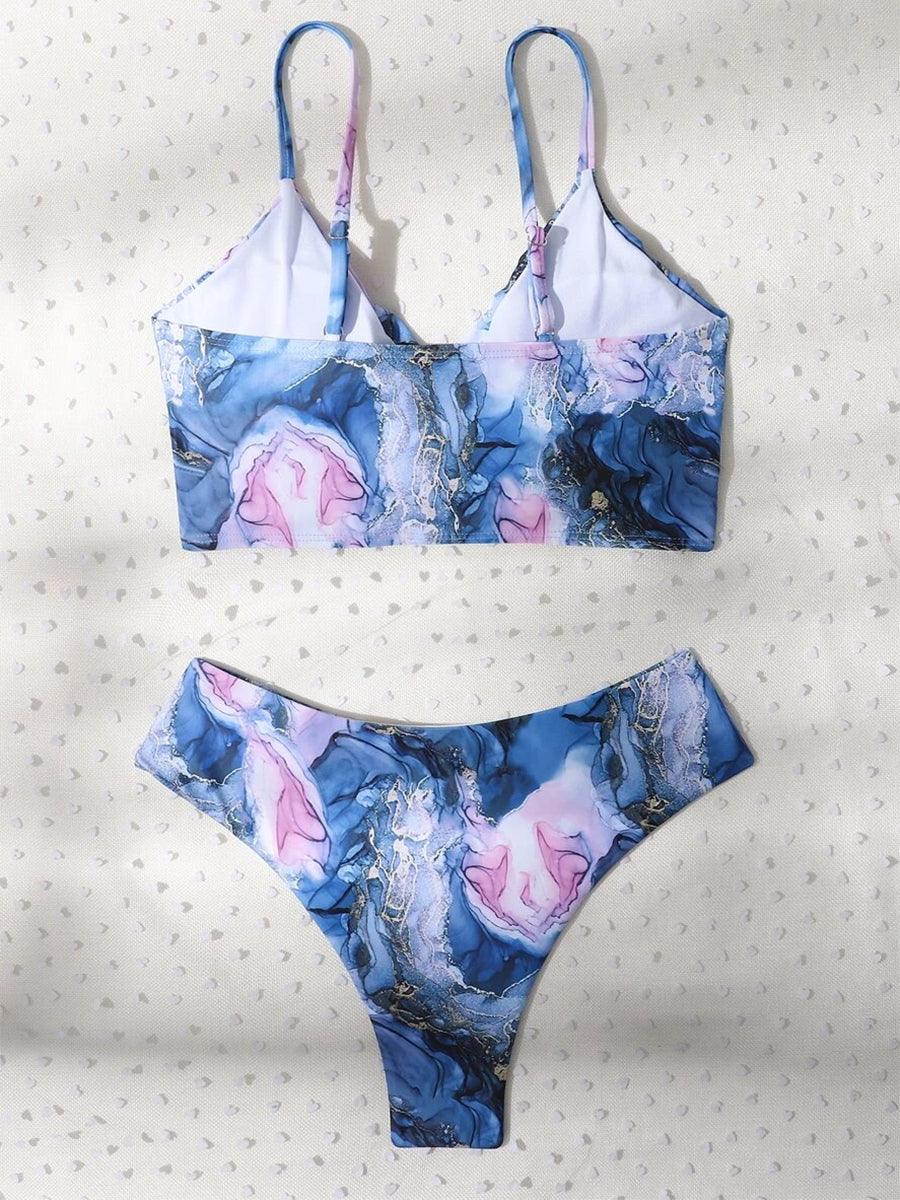 New High Waist Bikini set - Bandeau Swimsuit Sexy Marble Print Bikini Women Swimwear - Two-pieces Bather Bathing Suit (TB8D)(1U26)(F26) - Deals DejaVu