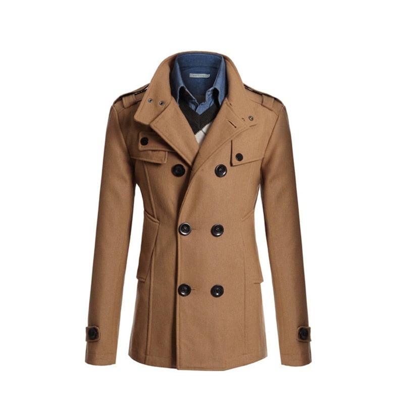New Stylish Winter Men Solid Blend Coats - Fashion Brand Overcoat Men Long Wool Coat Double Breasted Thick Blend Male Clothing (D100)(TM4)(CC1) - Deals DejaVu