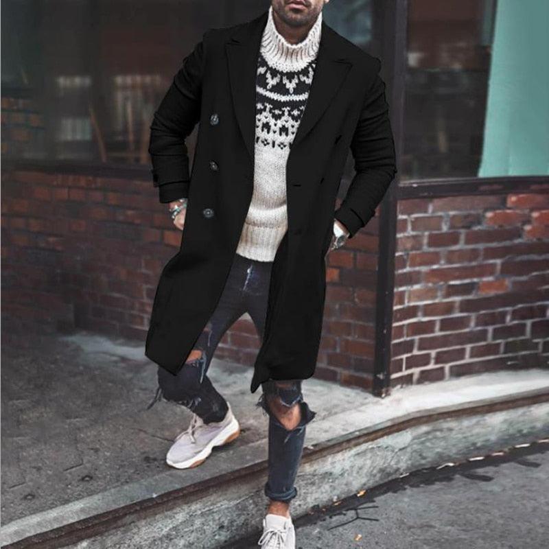 White Men Winter Trench Coats - Casual Slim Double Breasted - Mens Jacket Warm Long Oversize Overcoat England Style Coat Wool Jacket (D100)(TM4)(CC1) - Deals DejaVu