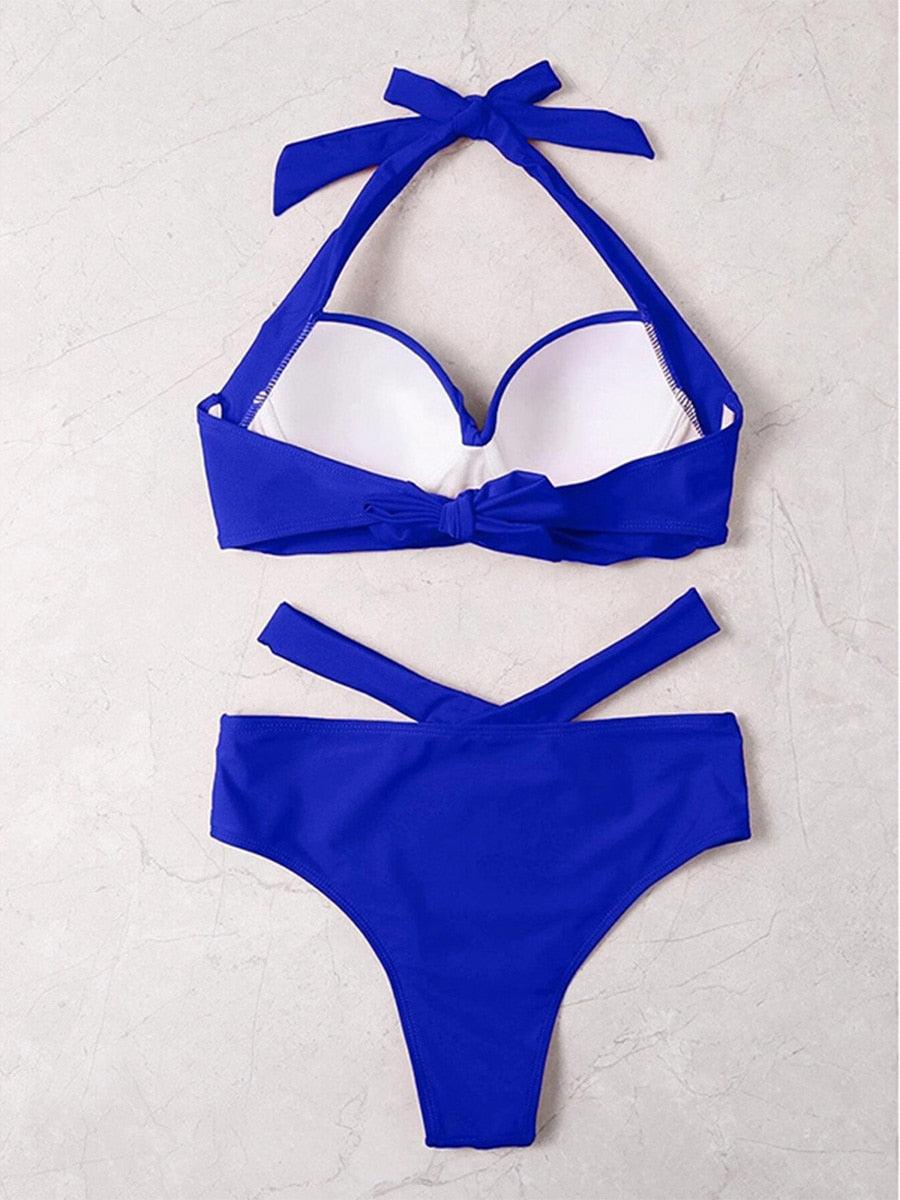 Sexy Halter Bikini - High Waist Swimsuits - Twist Swimwear Solid Push Up Bikini Bathing Suit -Women Cut Out Beach Wear (TB8D)(1U26)(F26) - Deals DejaVu