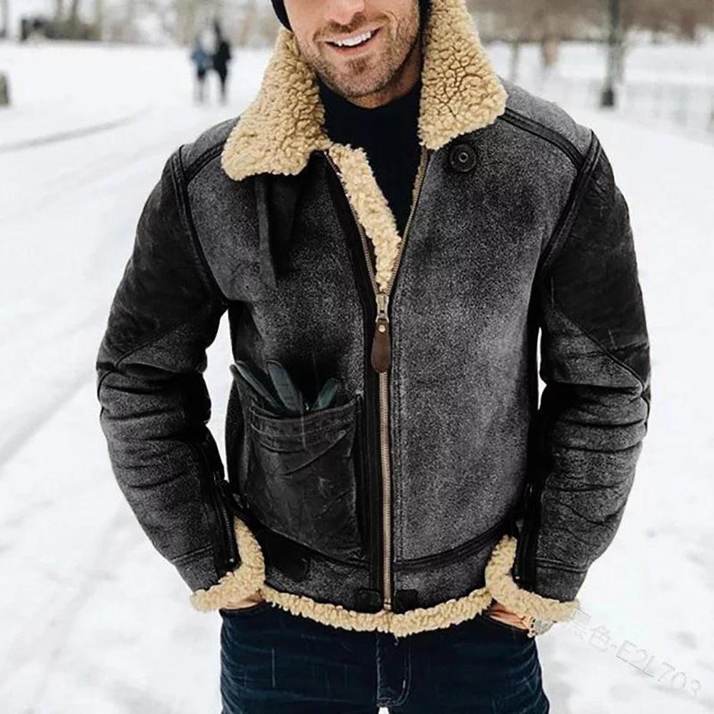 New Men Autumn Winter Warm Woolen Coats - Retro Turn-down Collar Zip-up Jacket Casual Overcoats Mens Fashion Coat (TM3)(TM4) - Deals DejaVu