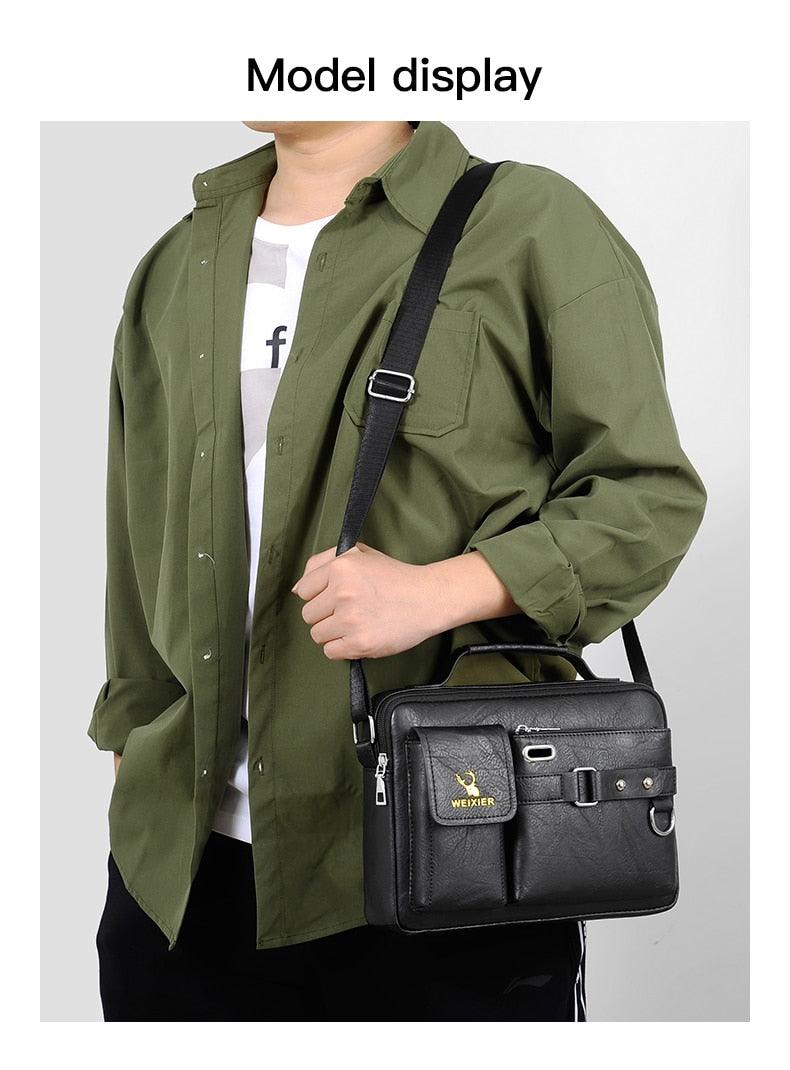 New Men Shoulder Bag Men Crossbody Bags - PU Leather Handbag - Men Messenger Bags Top handle Tote Bag for Male (3MA1)(LT4)(1U78) - Deals DejaVu