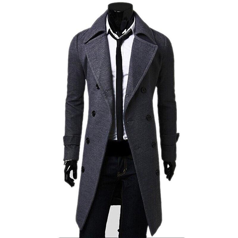 Great Men Double Breasted Trench Coats - Wool Blends Casual Overcoats Business Long Jackets Male Leisure Overcoats Fit Solid Coat 4XL (D100)(TM4)(CC1) - Deals DejaVu