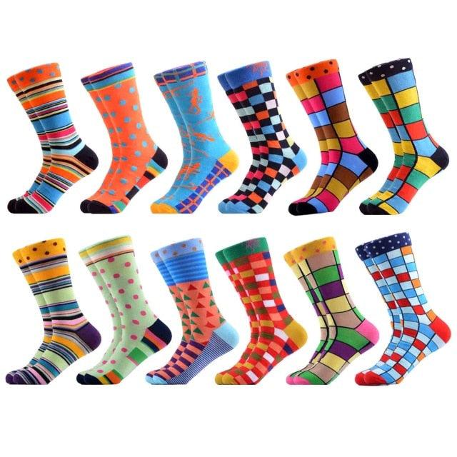 12 Pairs/Multicolor Cotton Men's Socks Happy And Fun Rainbow Striped Street Style Socks Wedding Birthday Party Gift (TG8)(T6G)