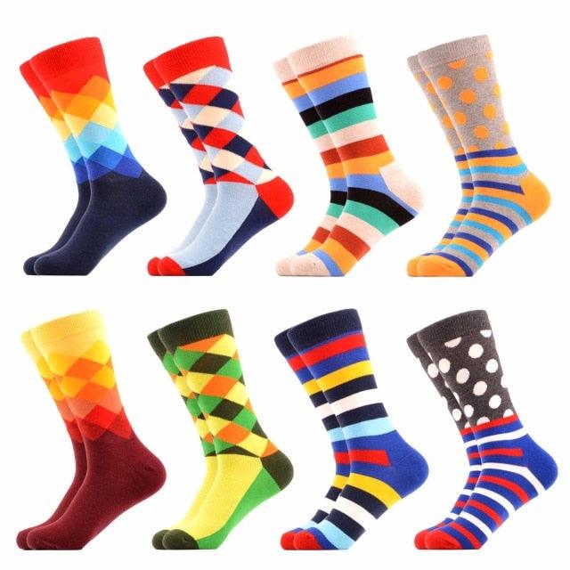 8 Pairs/Lot Cool Men's Colorful Funny Combed Cotton Novelty Socks Casual Crew Socks Bright Party Dress Socks For Gifts (TG8)(T6G)