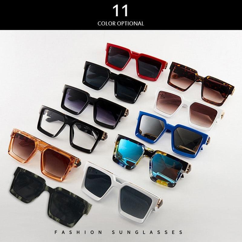 Oversize Square Sunglasses - Men's Flat Lens Designer Fashion Blue Mirror Shades (2U102)