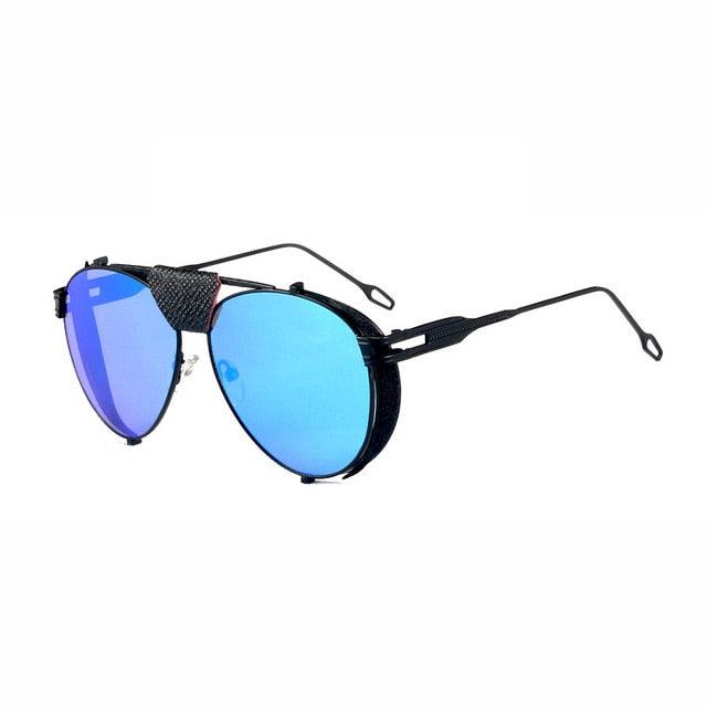 Folding Steampunk Pilot Sunglasses - Designer PU Leather Rivet Punk Sun Glasses UV400 (2U102)