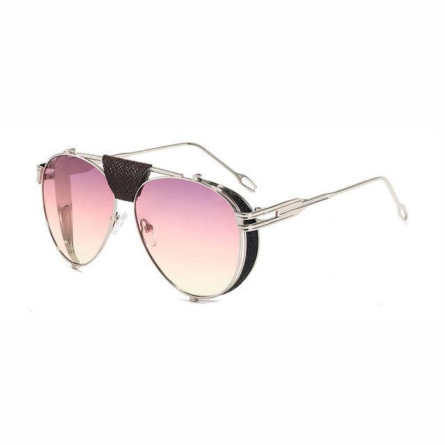 Folding Steampunk Pilot Sunglasses - Designer PU Leather Rivet Punk Sun Glasses UV400 (2U102)