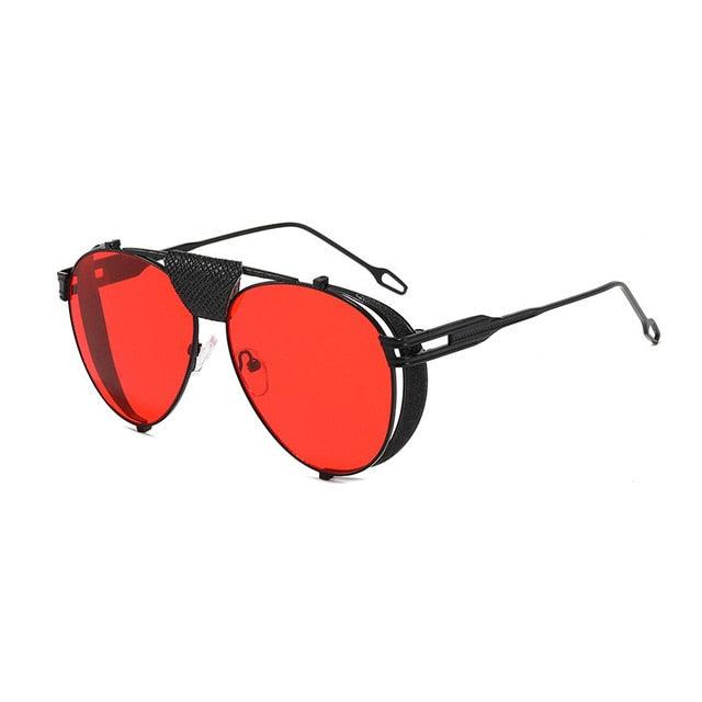 Folding Steampunk Pilot Sunglasses - Designer PU Leather Rivet Punk Sun Glasses UV400 (2U102)