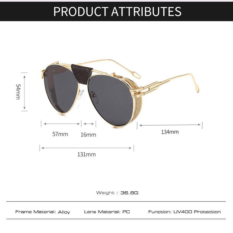 Folding Steampunk Pilot Sunglasses - Designer PU Leather Rivet Punk Sun Glasses UV400 (2U102)