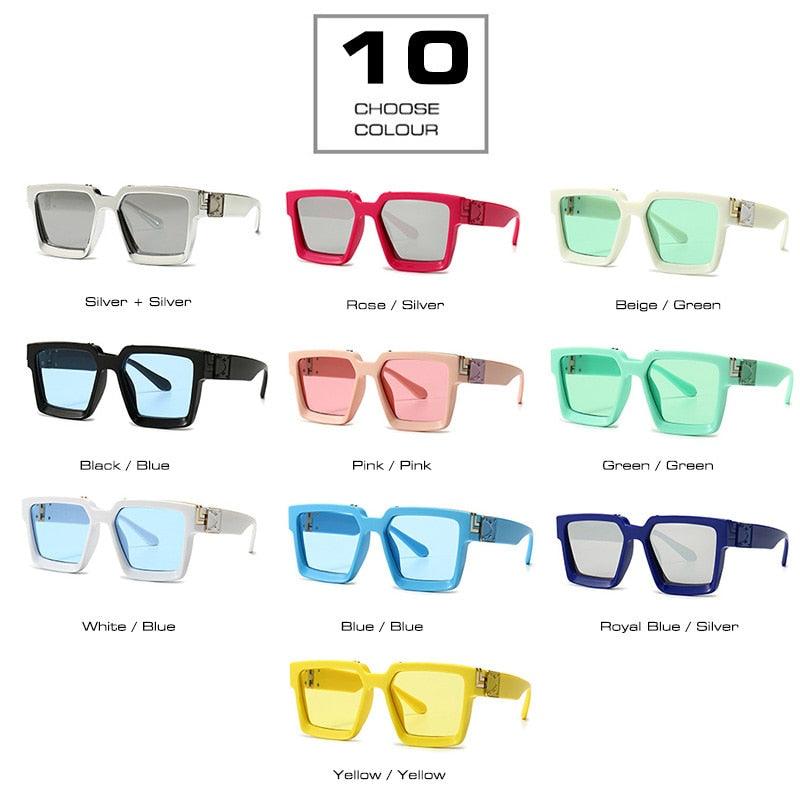 Retro Square Sunglasses - Designer Summer Styles Candy Colors Fashion Silver Mirror Shades UV400 (2U102)