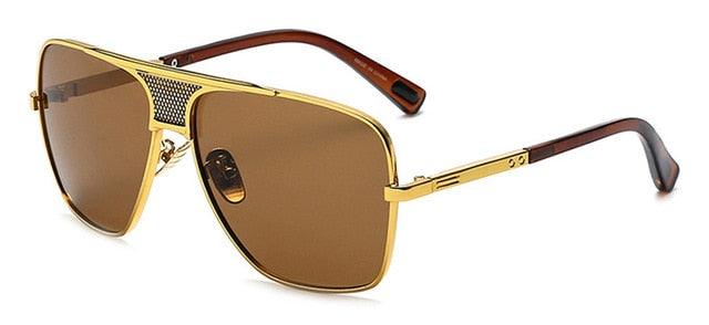 Vintage Men Square Sunglasses - Designer Fashion Women Golden Sun Glasses UV400 (2U102)