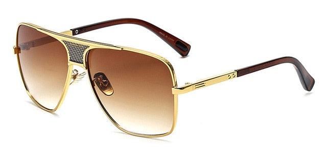 Vintage Men Square Sunglasses - Designer Fashion Women Golden Sun Glasses UV400 (2U102)