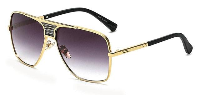 Vintage Men Square Sunglasses - Designer Fashion Women Golden Sun Glasses UV400 (2U102)