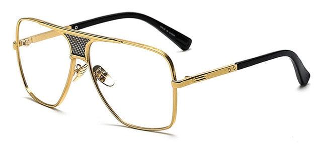 Vintage Men Square Sunglasses - Designer Fashion Women Golden Sun Glasses UV400 (2U102)