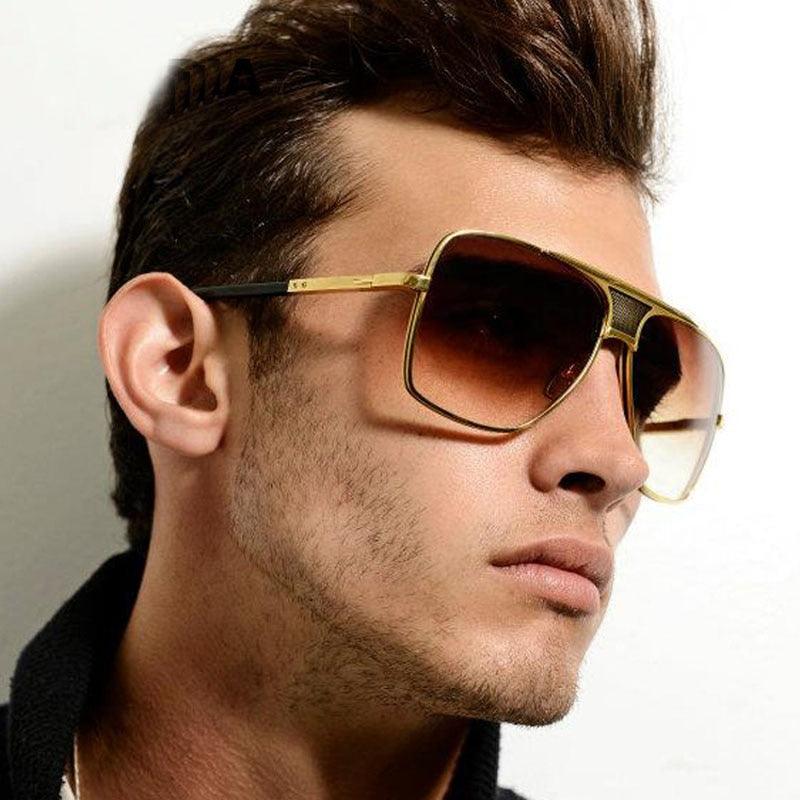 Vintage Men Square Sunglasses - Designer Fashion Women Golden Sun Glasses UV400 (2U102)