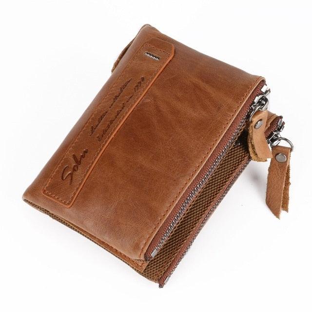 Men's Wallet - 100% Genuine Leather Short Wallet - Leather Coin Purse Casual Wallets (2U17)