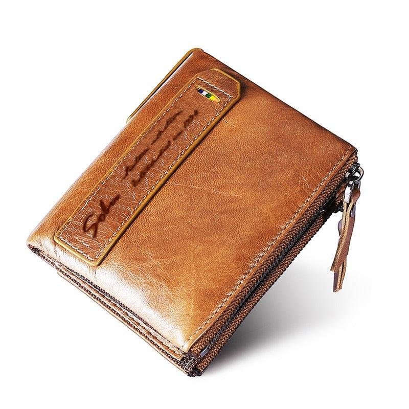 Men's Wallet - 100% Genuine Leather Short Wallet - Leather Coin Purse Casual Wallets (2U17)